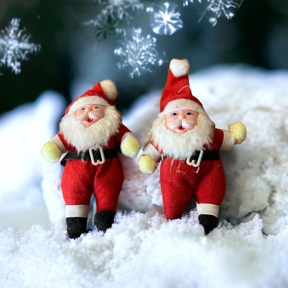 Vintage Felt Santa Claus Christmas Ornament Plastic Face MCM Lot Of 2 AS-IS - Picture 1 of 7